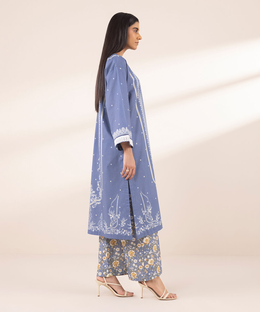 Women's RTW Cross Hatch Blue Printed Boxy Shirt