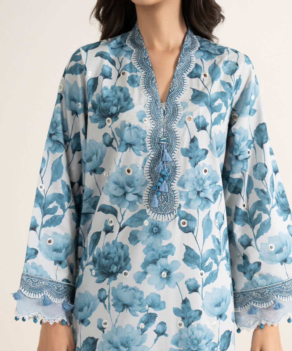 Women's Unstitched Lawn Embroidered Blue 3 Piece Suit