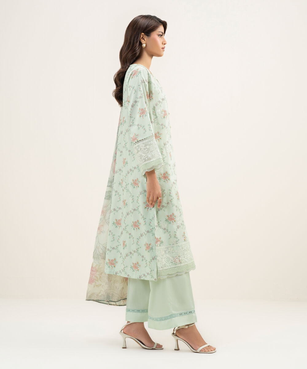 Women's RTW Lawn Embroidered Mint Green 3 Piece Suit