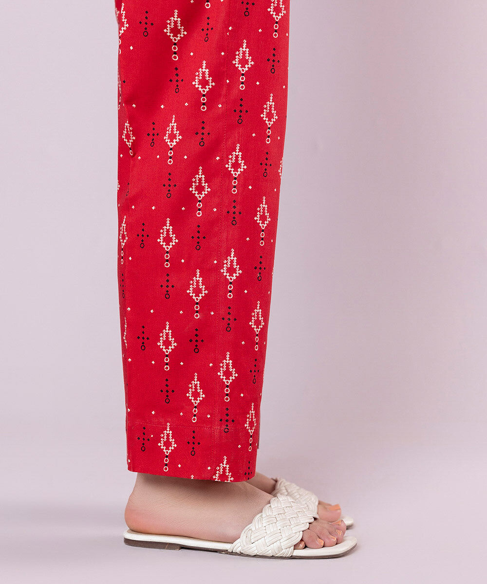 Woman - Red Printed Cotton Viscose Pants