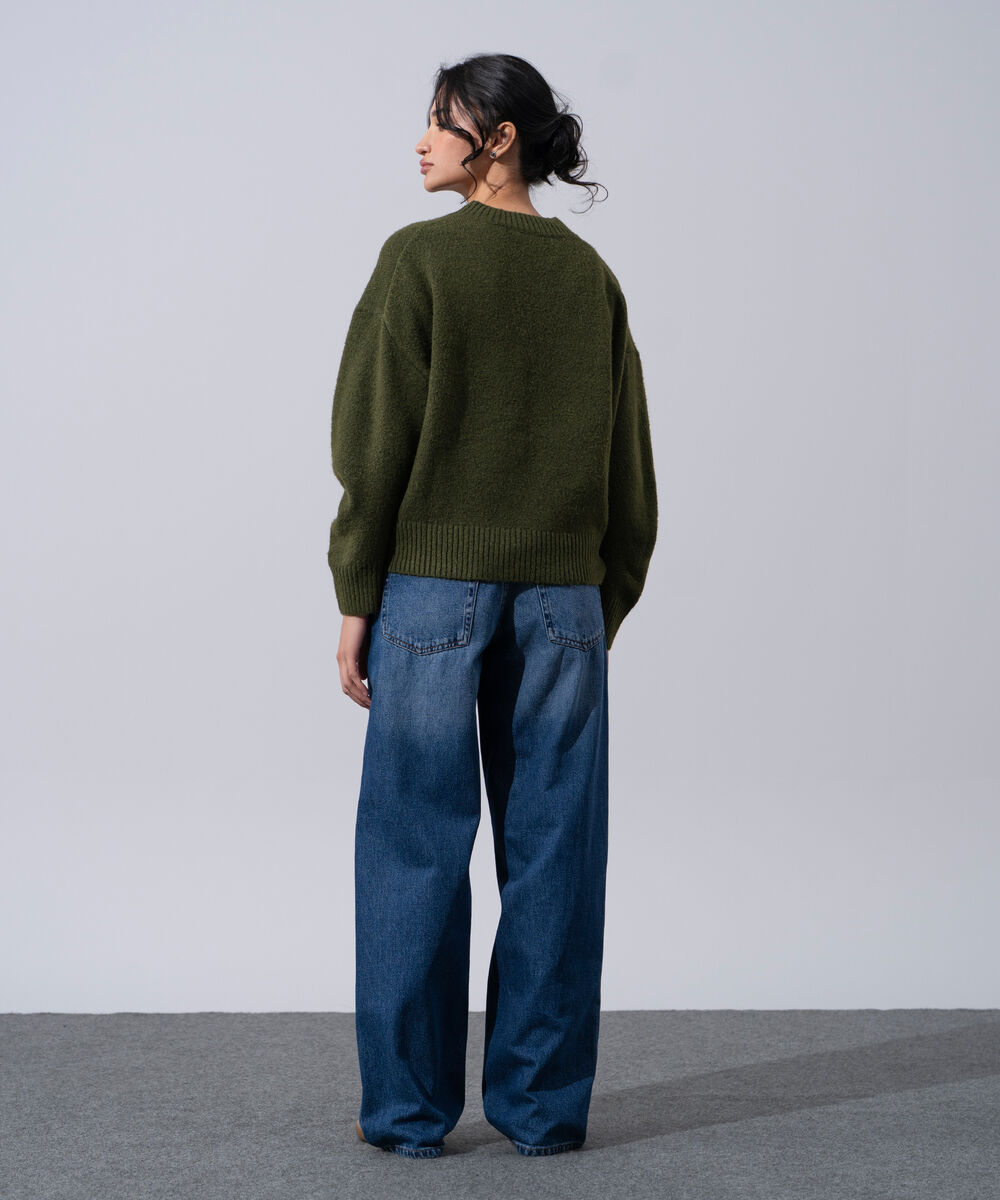 Women's Western Wear Green Round Neck Knit Sweater
