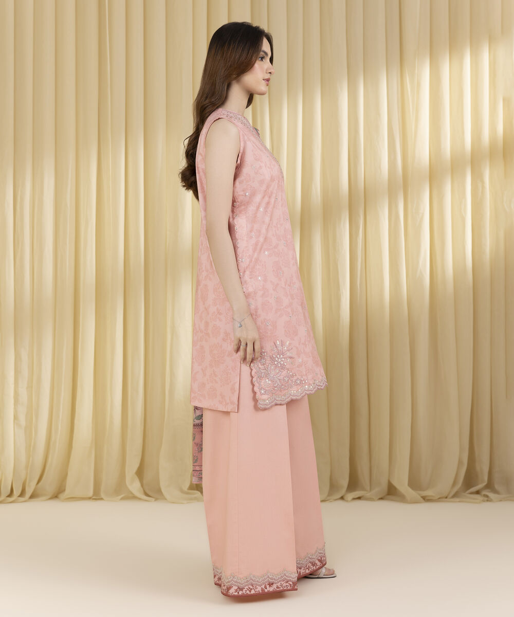 Unstitched Women's Pink Lawn 3 Piece Suit