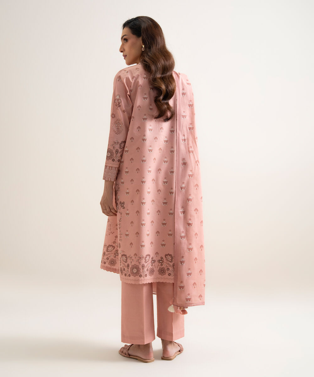 Women's Unstitched Lawn Printed Pink 3 Piece Suit