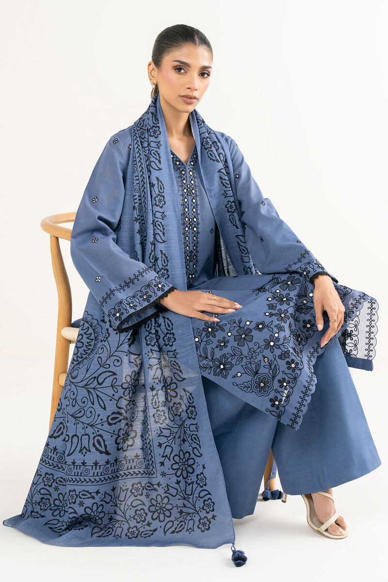 3 Piece - Embroidered Light Khaddar Suit