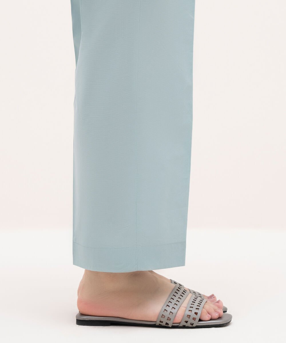 Women's RTW Cambric Blue Solid Straight Pants