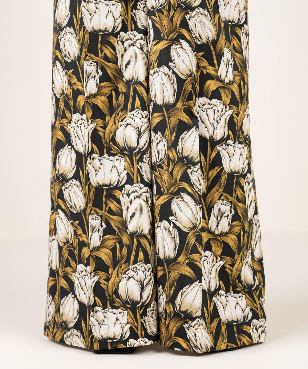 Women's RTW Cambric Printed Black Flared Pants