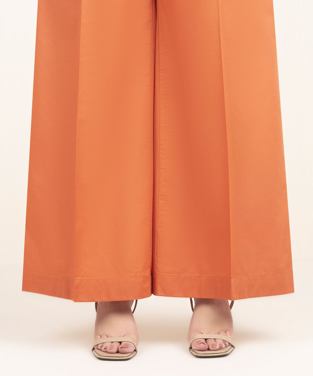 Women's RTW Cambric Solid Orange Flared Pants