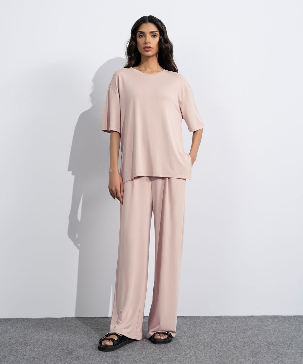 Women's Pink Flowing Loose Fit T-Shirt