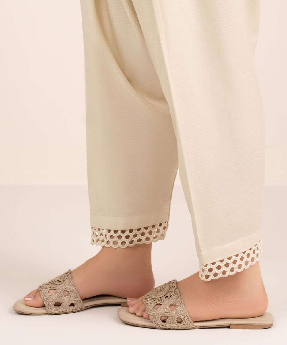 Women's RTW Dobby Solid Off White Skinny Shalwar