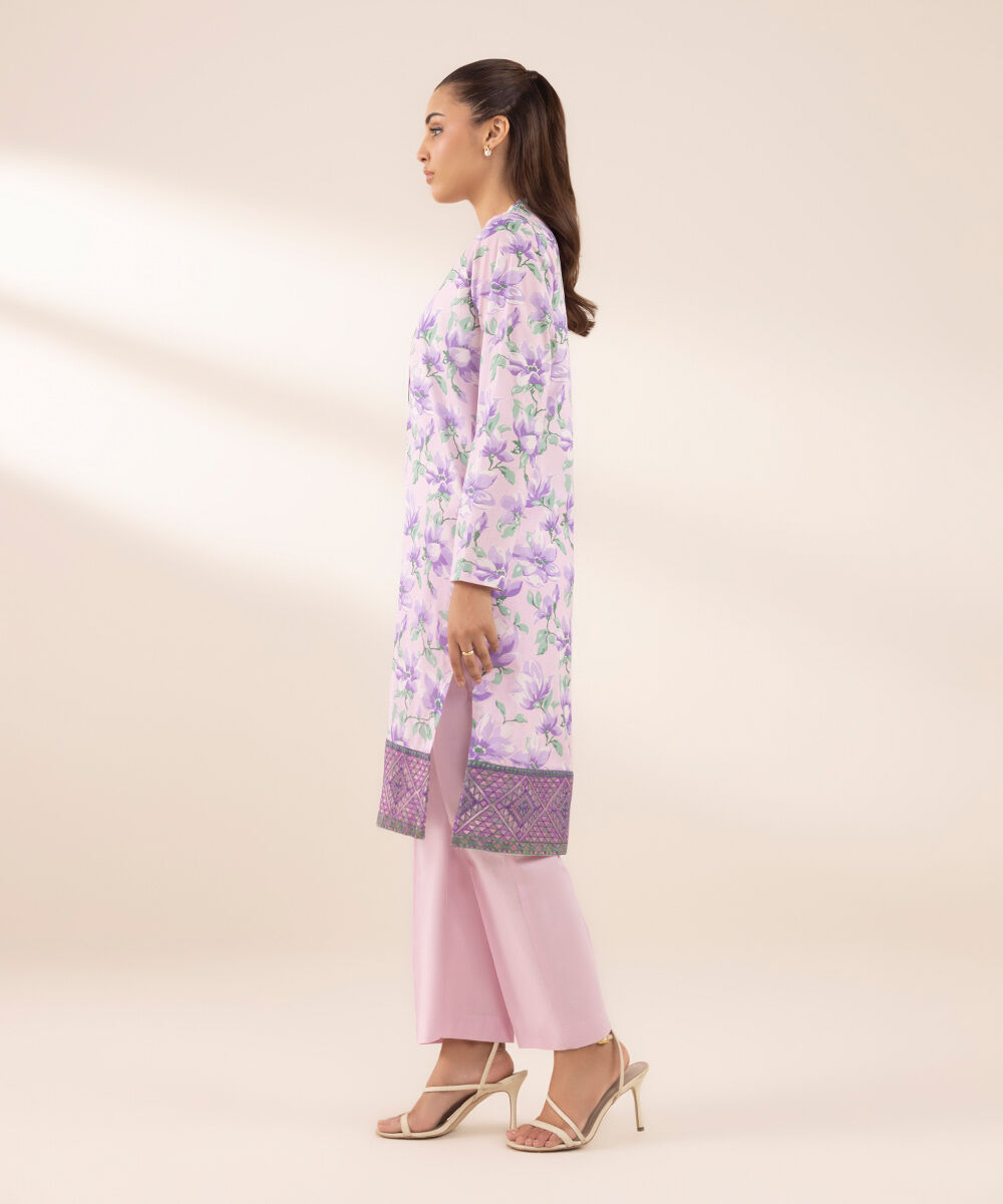Women's RTW Lawn Purple Printed A-Line Shirt