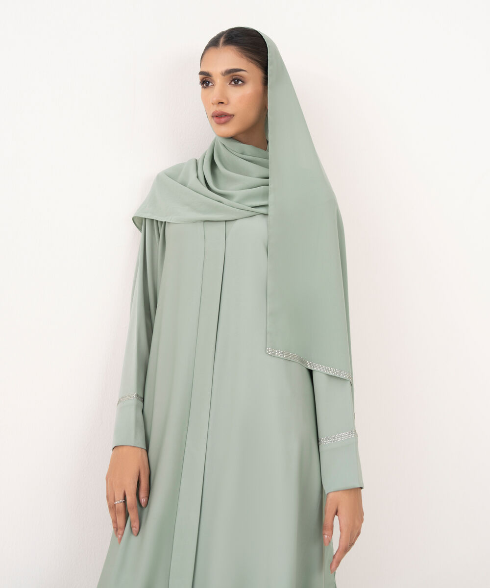 Women's Green Textured Fabric Abaya Set