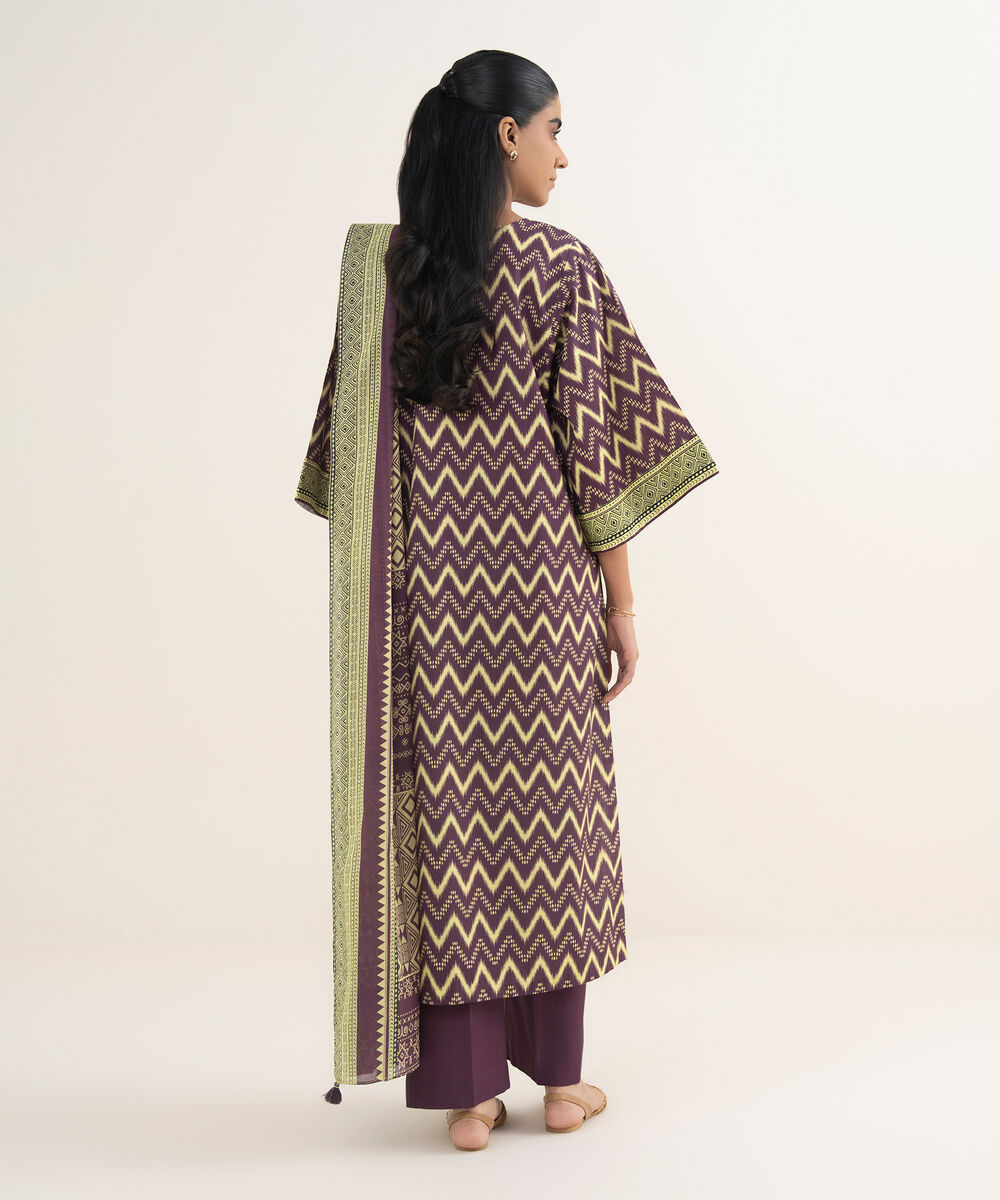 Women's Unstitched Lawn Printed Purple 3 Piece Suit