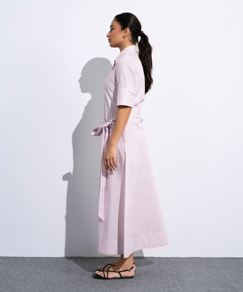 Women's Multi Striped Poplin Dress With Belt