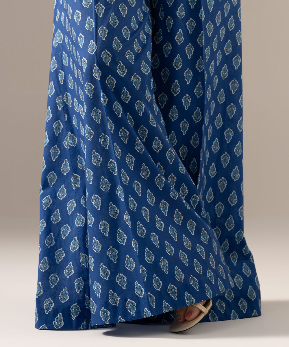 Women's RTW Crosshatch Printed Blue Flared Pants