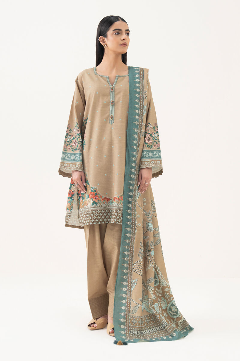 3 Piece - Printed Light Khaddar  Suit