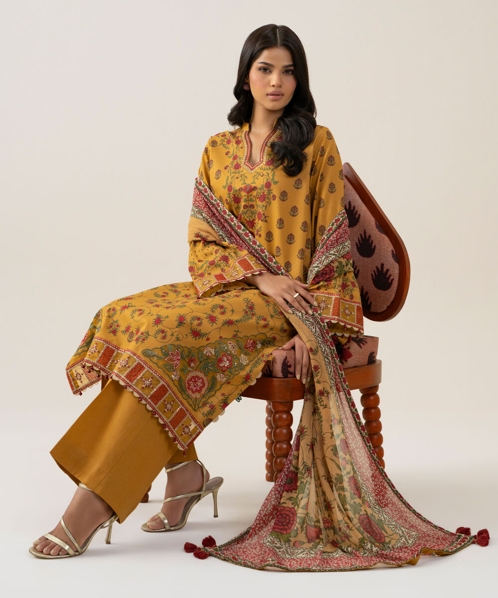 3 Piece - Embroidered Dobby Suit