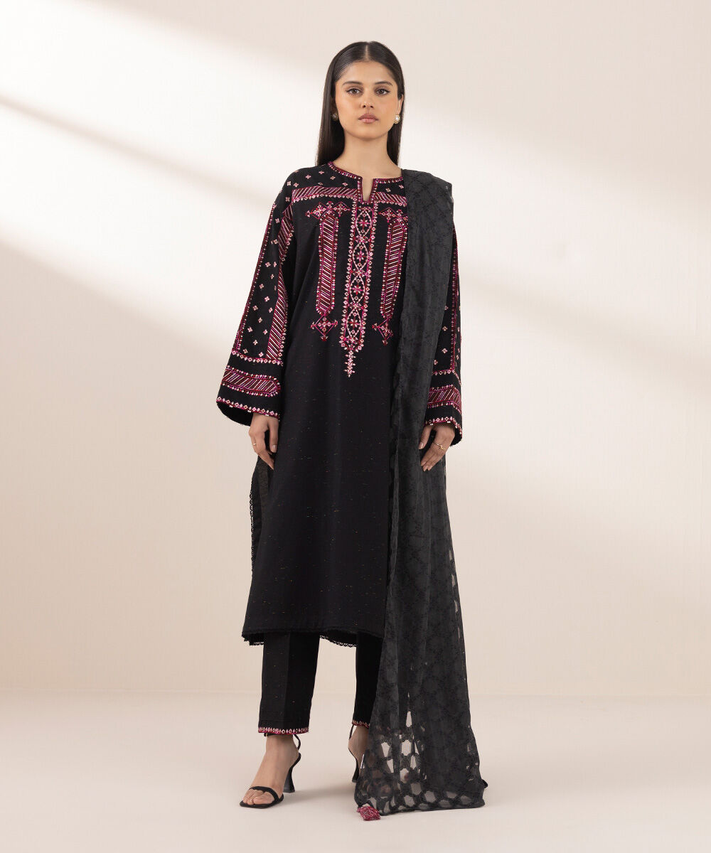 Women's Pret Multineps Black Embroidered A-Line Shirt