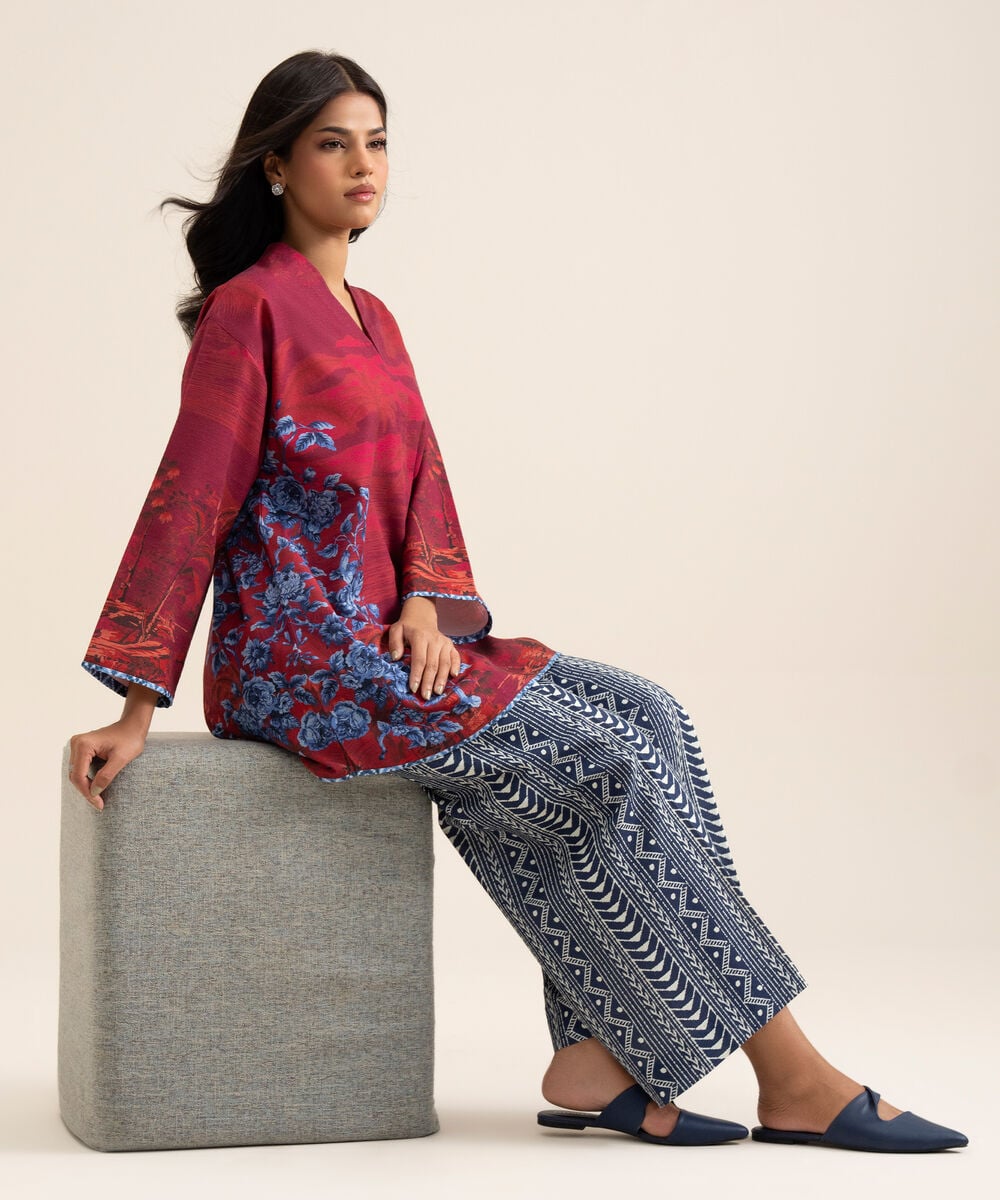 Women's Unstitched Premium Khaddar Red 1 Piece Suit