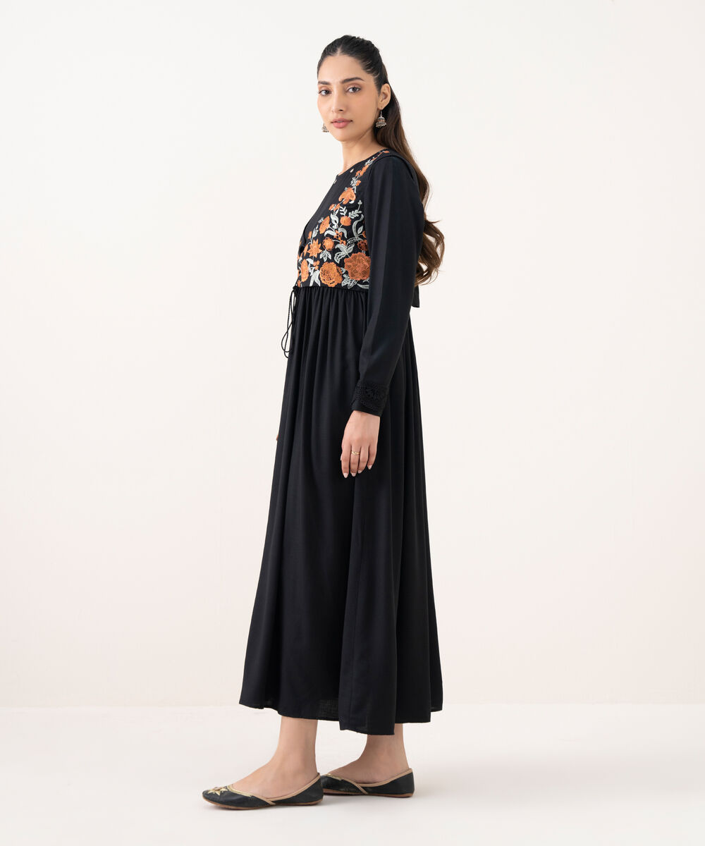 Women's RTW Viscose Linen Black Dyed Dress