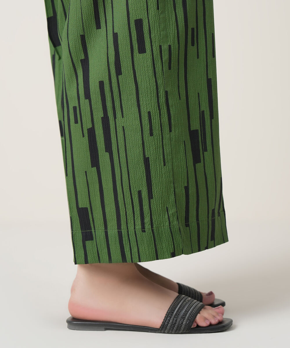 Women's RTW Seersucker Green Printed Trousers