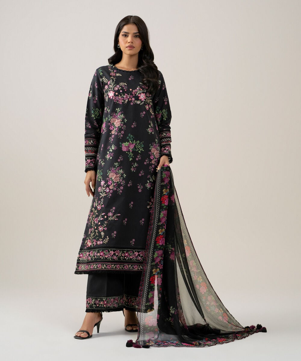 3 Piece - Embroidered Cotton Suit