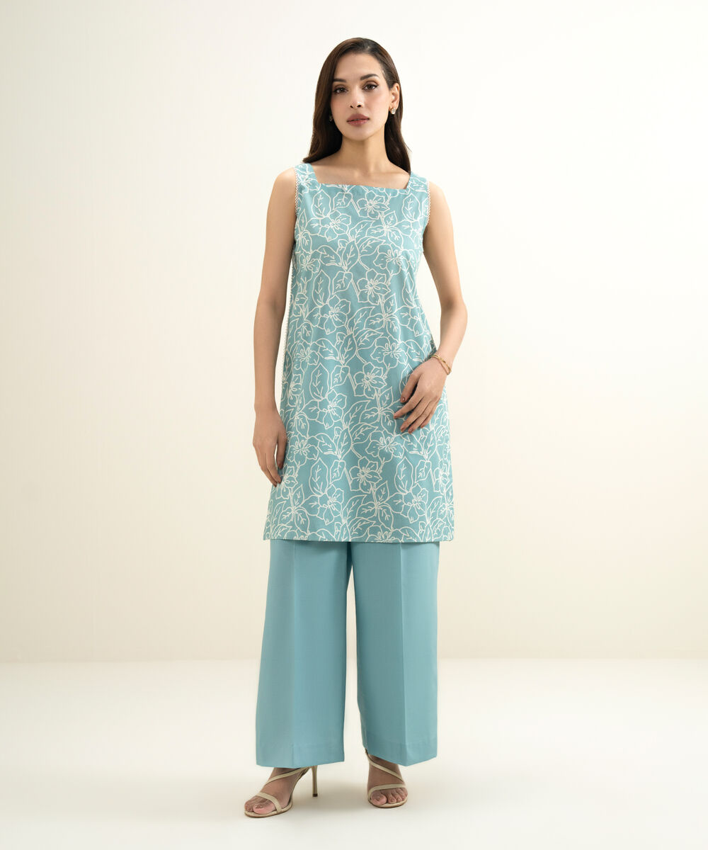 Women's Unstitched Lawn Printed Blue 2 Piece Suit