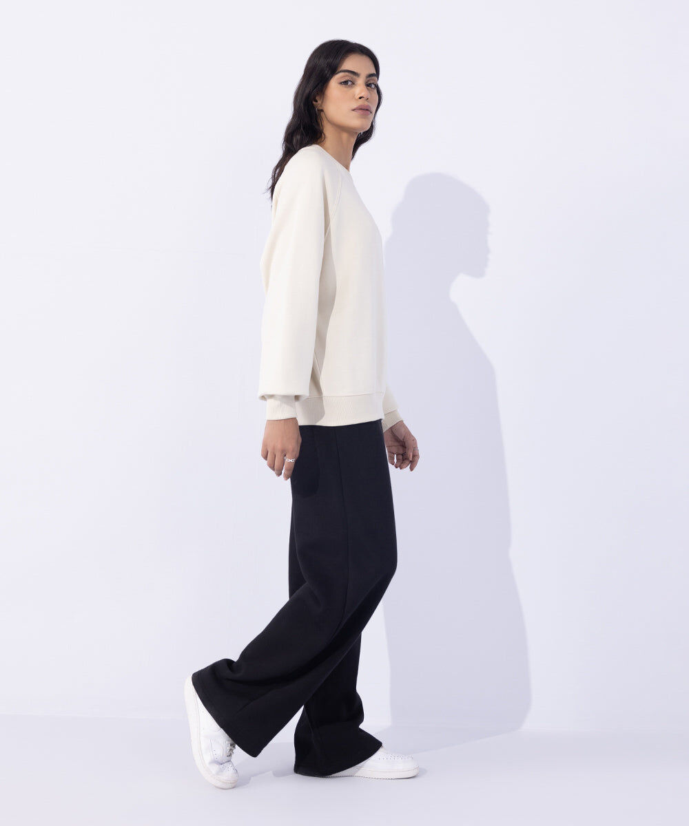 Woman - Off White Fleece Sweatshirt with Raglan Sleeves
