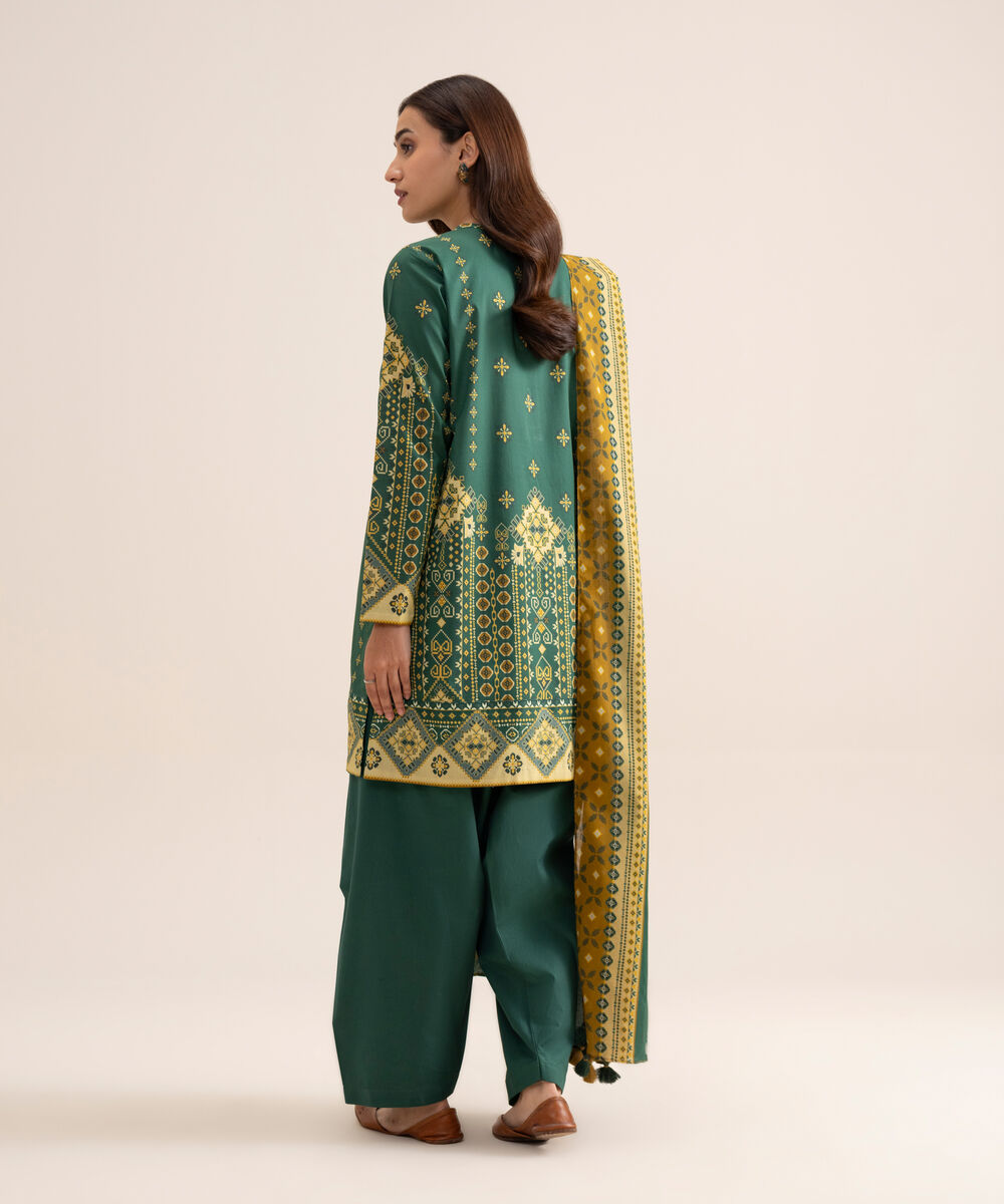 Women's Unstitched Lawn Printed Blue  3 Piece Suit
