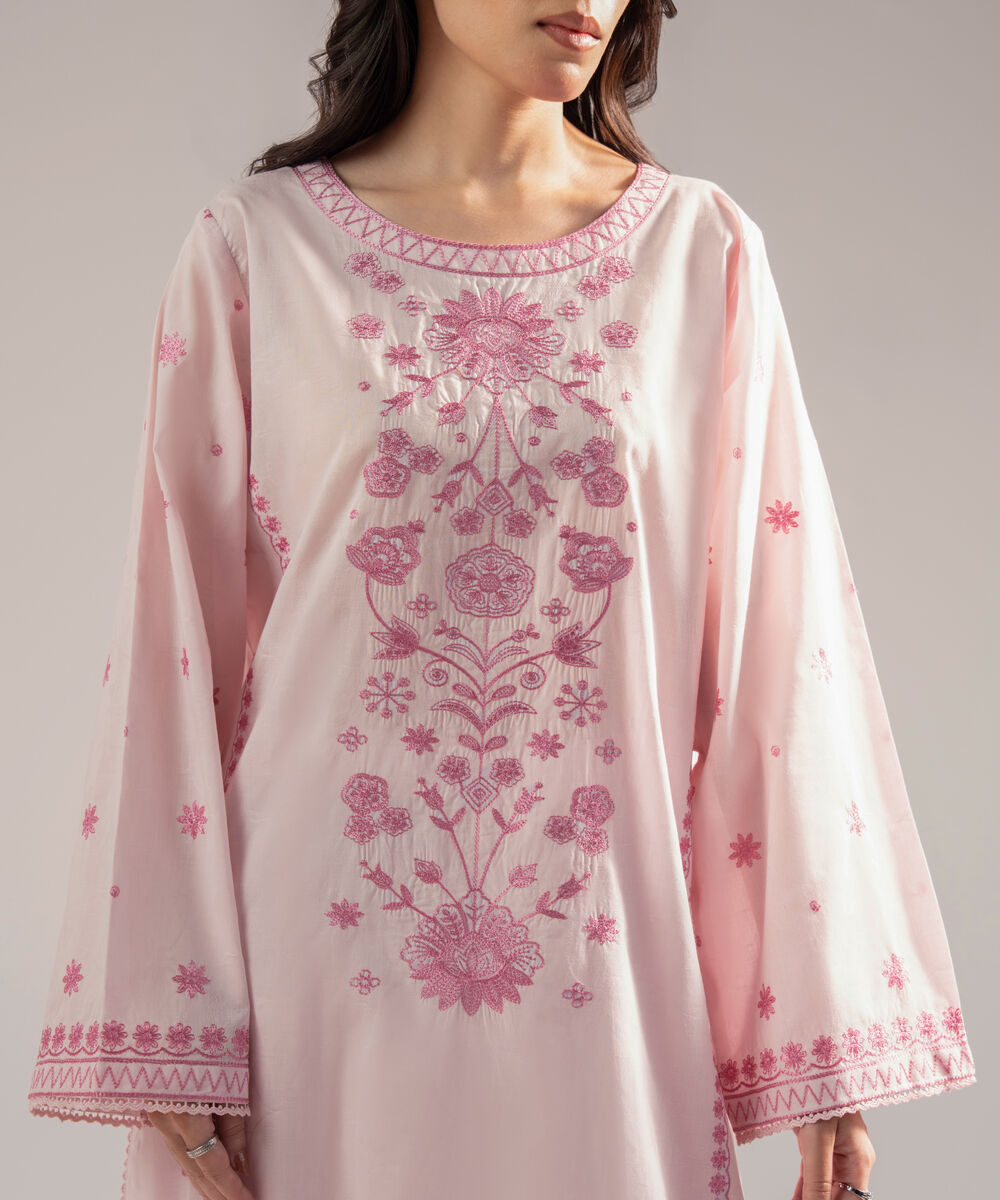 Women's RTW Self Jacquard Embroidered Pink 2 Piece Suit