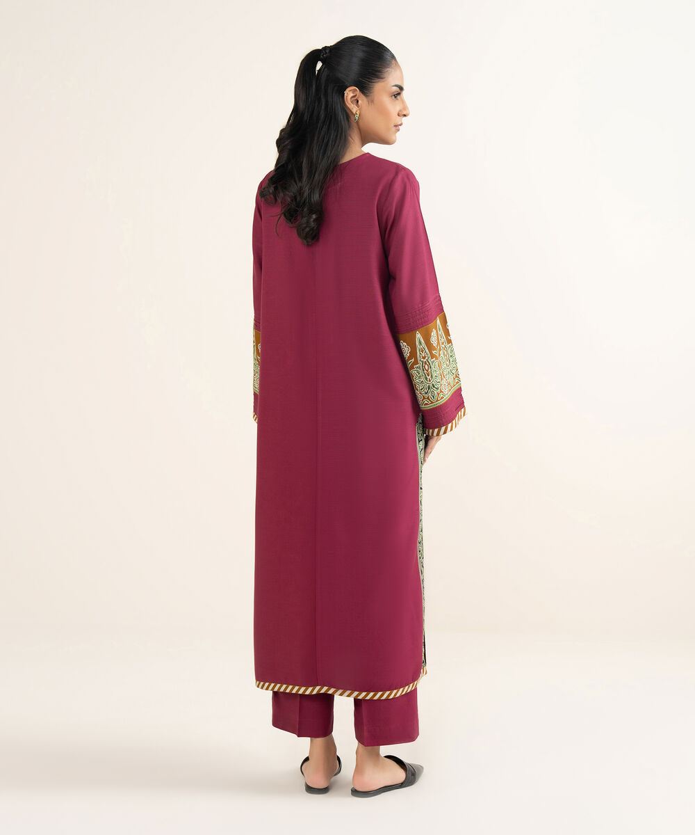 Women's RTW Herringbone Solid Dark Pink A-Line Shirt