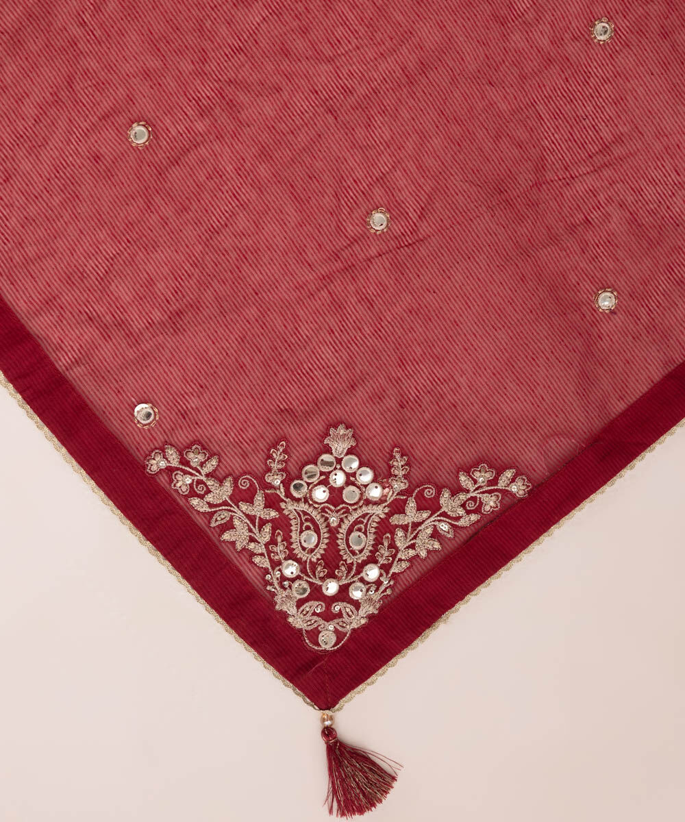 Blended Textured Karandi Red Embroidered Dupatta