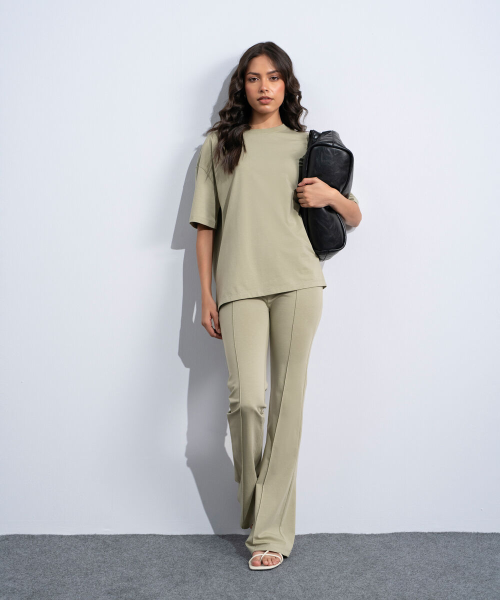 Women's Western Sage Green Loose Fit T-Shirt