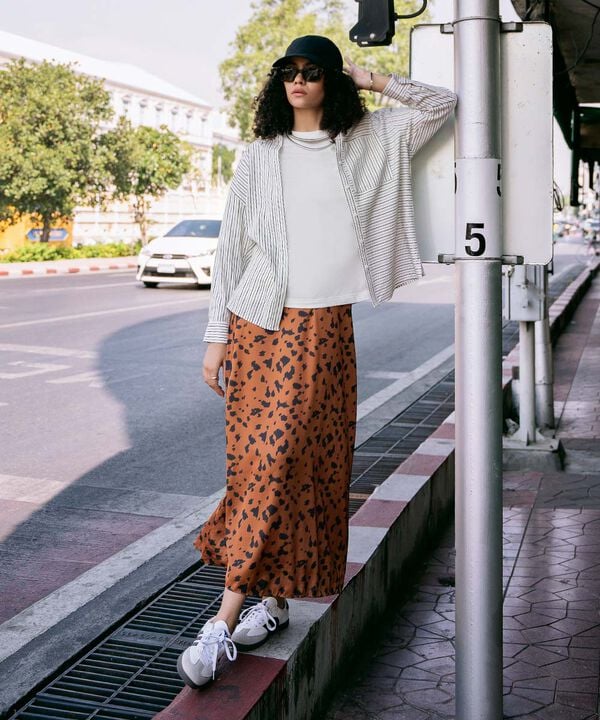 Animal Print Satin Skirt null