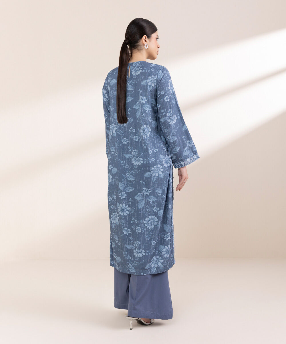 Women's Pret Arabic Lawn Blue Embroidered A-Line Shirt