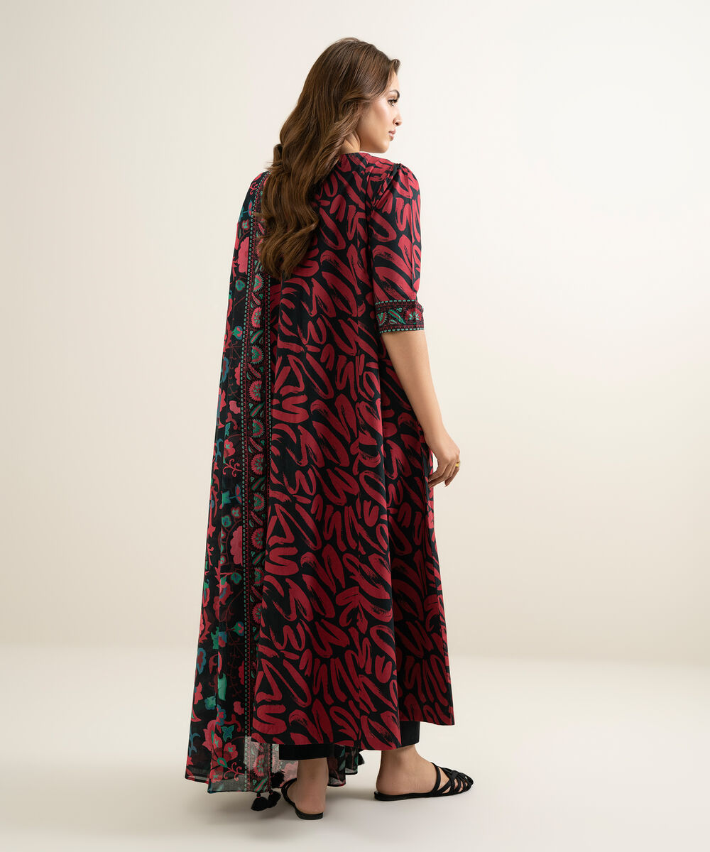 Women's Unstitched Lawn Printed Black 3 Piece Suit