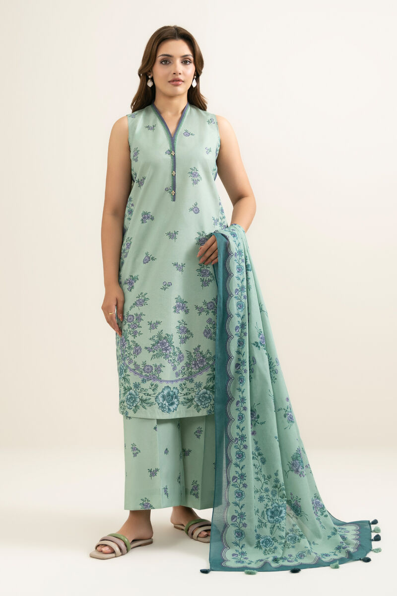 3 Piece - Printed Zari Lawn Suit