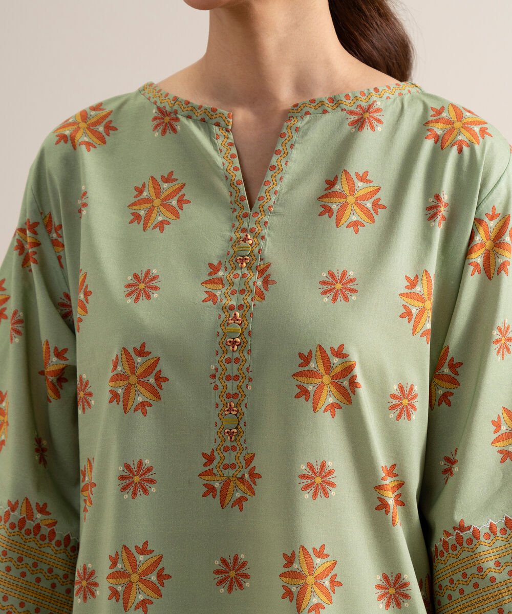 Women's Unstitched Lawn Printed Sage Green 3 Piece Suit