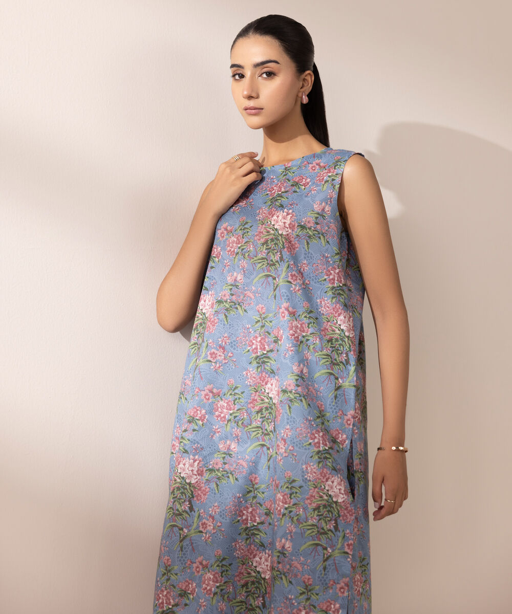 Women's RTW Lawn Blue Printed A-Line Shirt