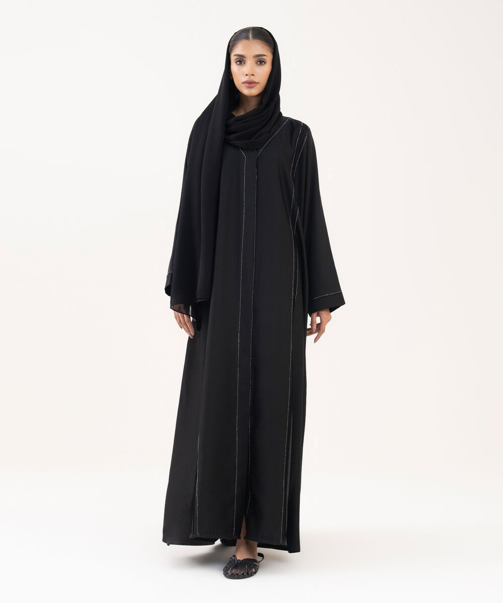 Women's Black Polyester Abaya Set