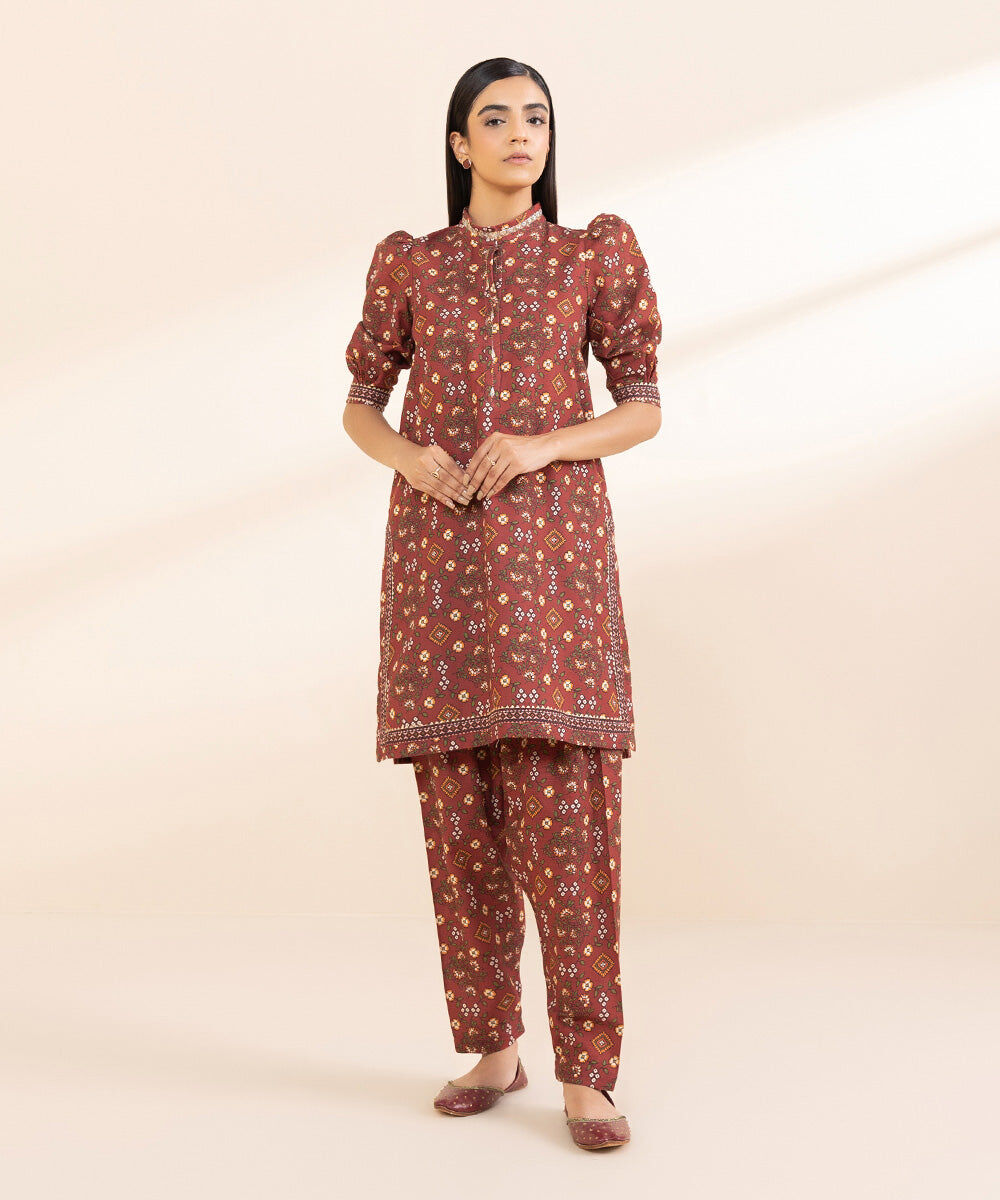 Women's Unstitched Light Khaddar Red Printed Shirt