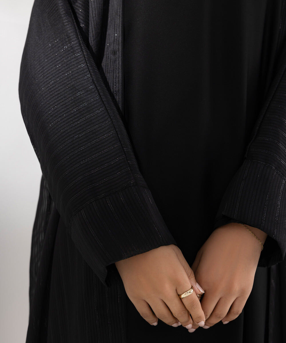 Woman - Black Three Piece Abaya Set