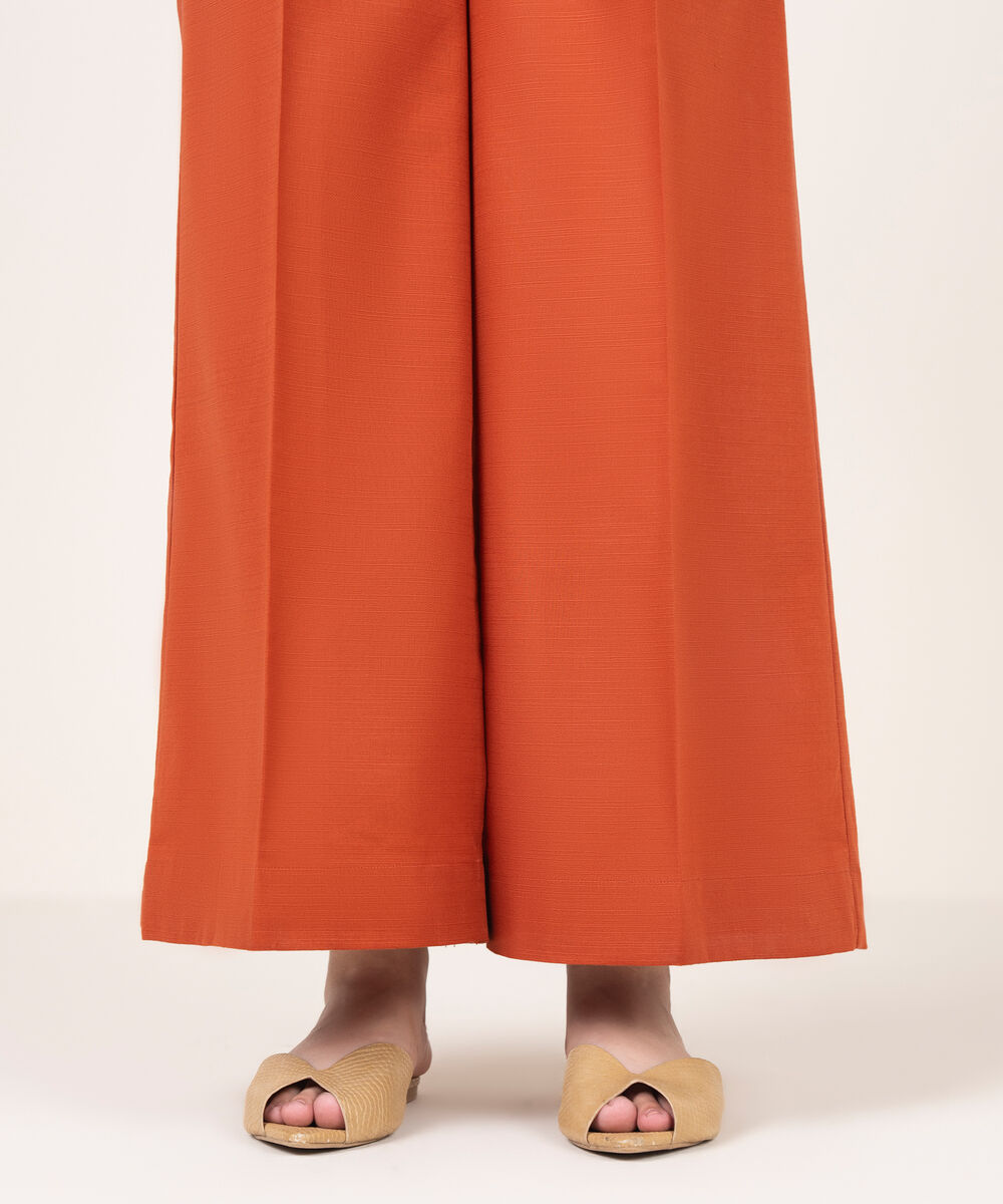 Women's RTW Cotton Solid Rust Flared Pants
