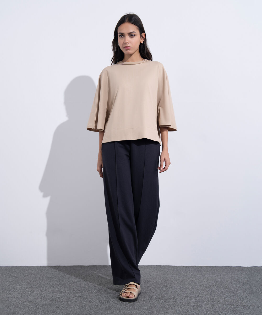 Women's Western Wear Beige Kimono Sleeved T-Shirt