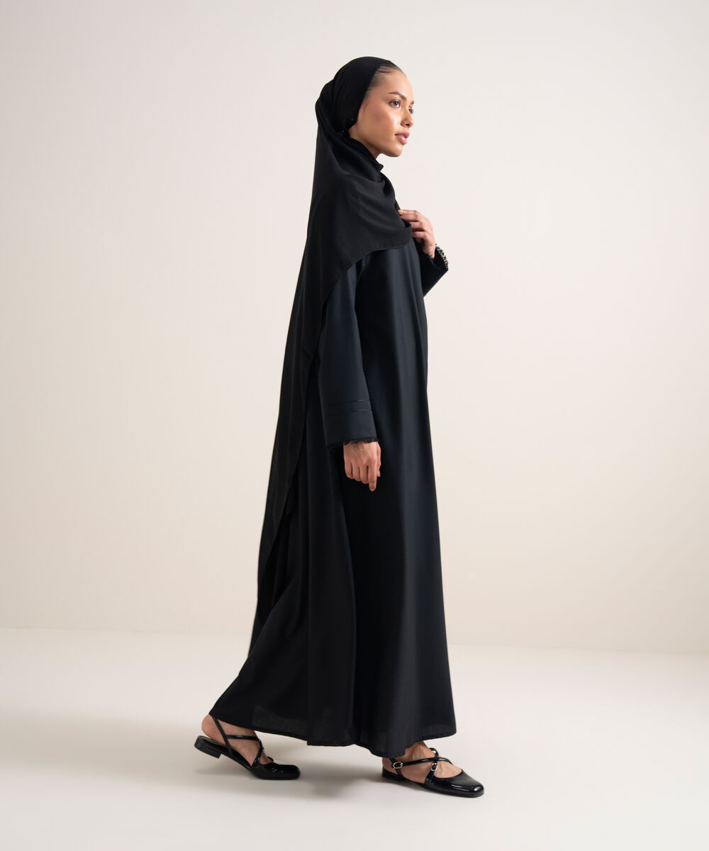 Women's Black Button Through Raglan Abbaya