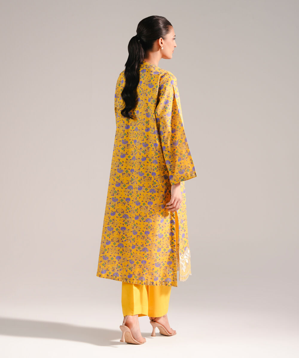 Women's RTW Textured Lawn Embroidered Yellow 2 Piece Suit