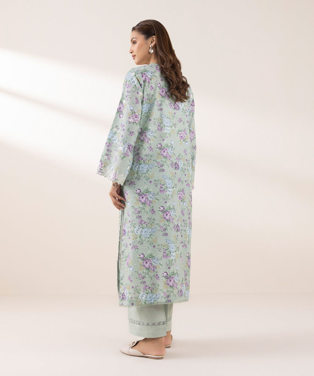 Woman - Green Embroidered Khaddar Shirt