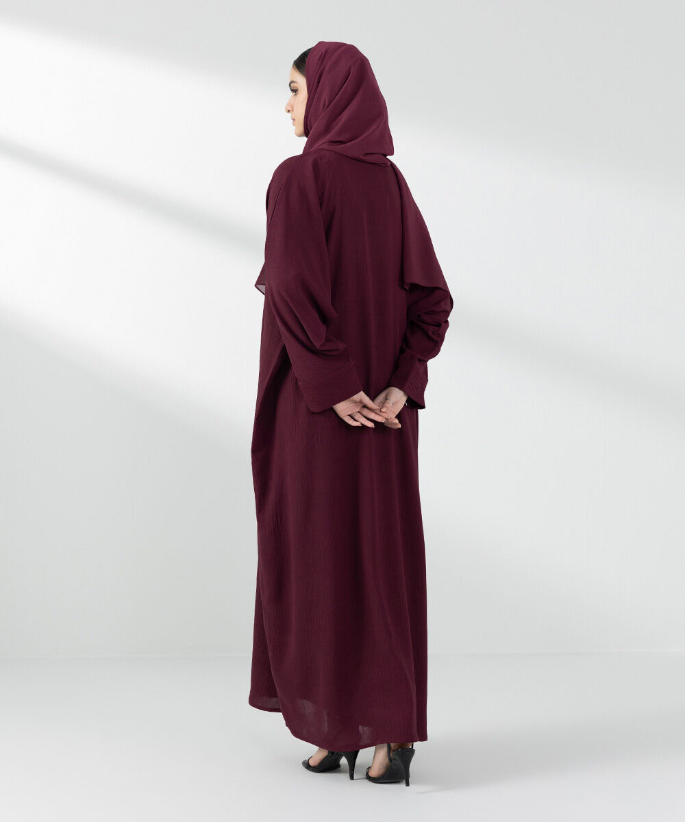 Woman - Red Button Through Abaya Set