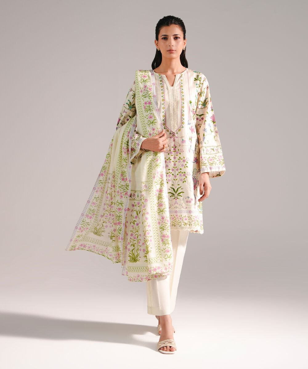 Women's RTW Leno Kara Printed Off White 3 Piece Suit