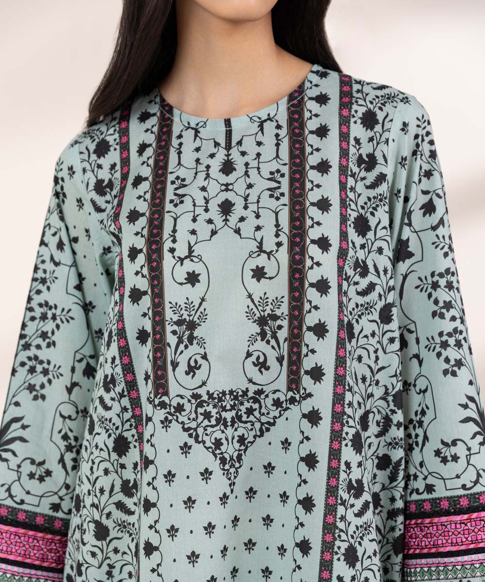 Women's RTW Lawn Blue Embroidered A-Line Shirt