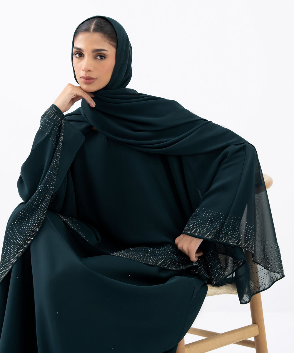 Women's Blue Polyester Abaya Set